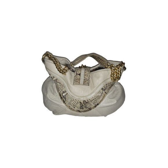 Steven by Steve Madden Hobo Bag Cream Leather Shoulder Bag Turnlock Chain Handle - Picture 3 of 7